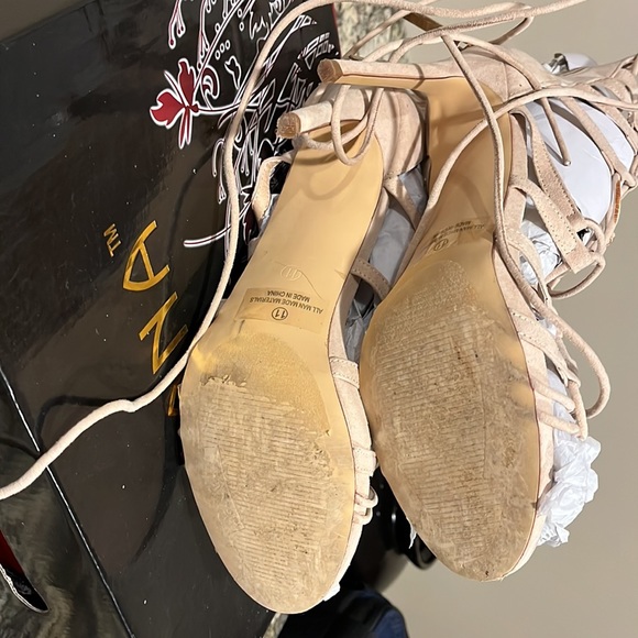 Liliana Asuka-6 NUDE Suede Open Toe Sandal Strappy Lace up - Picture 4 of 4